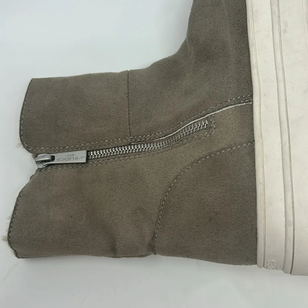 J Sliders Tan Suede-Like Faux Fur Lined Zipped Ankle Sneaker Boots Size 7.5